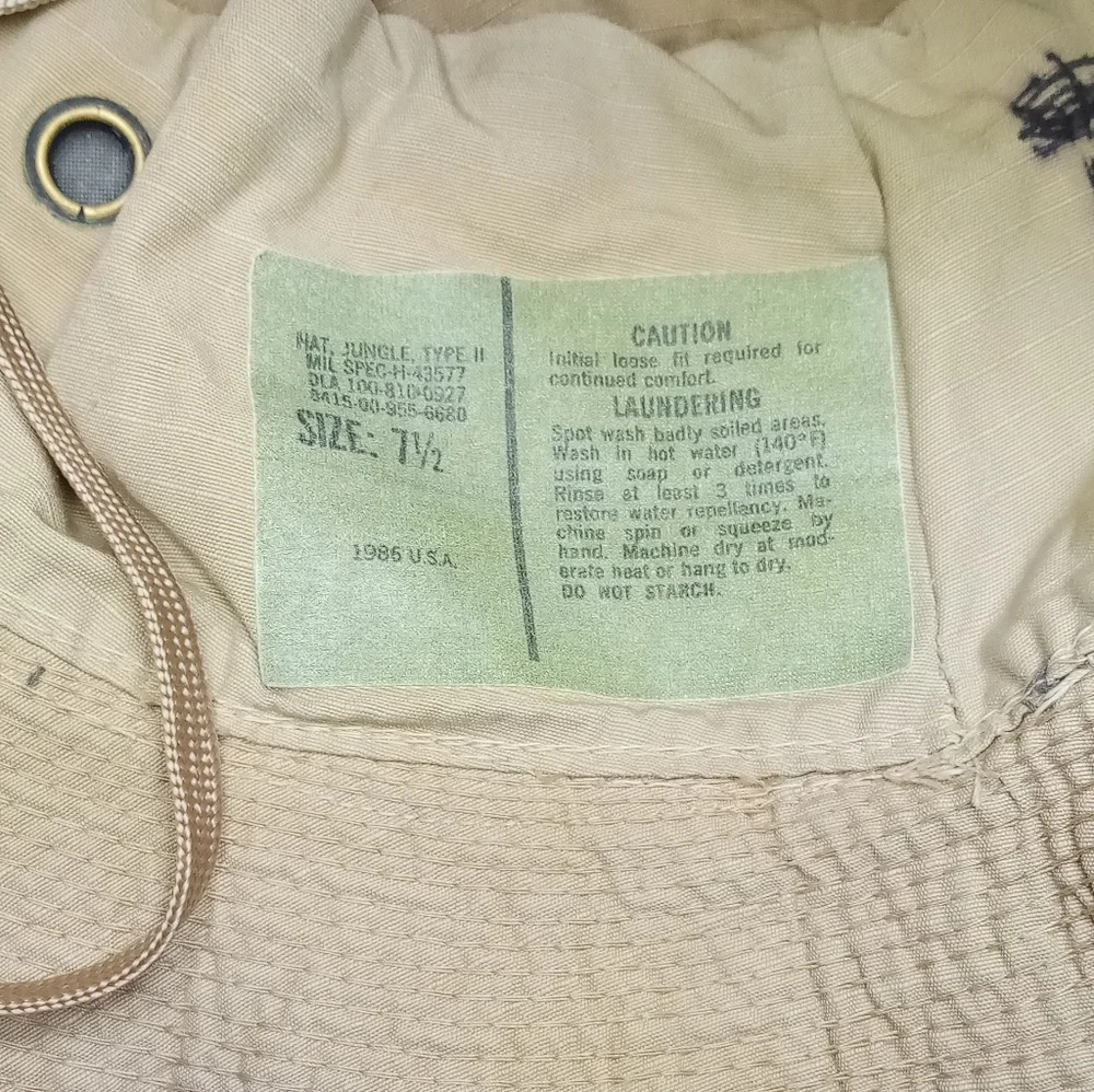 Tan Hot Weather Hunting Fishing Boonie Jungle Sun Hat Sz 7.5 - Picture 9 of 12